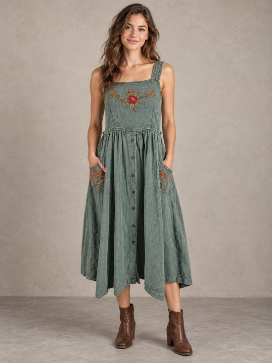 April Cornell Dresses & Skirts - April Cornell Cottagecore Floral Embroidered Midi Dress Size XS